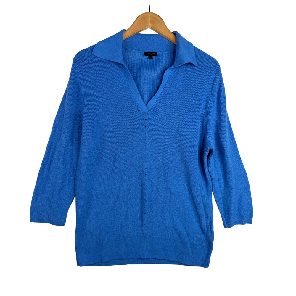 Talbots Women's Johnny-Collar Polo Knit Sweater Top size 2X Blue